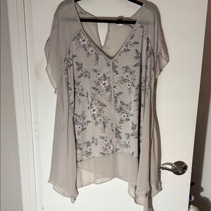 Torrid Sheer Blouse with Floral Pattern in Cream and Gray